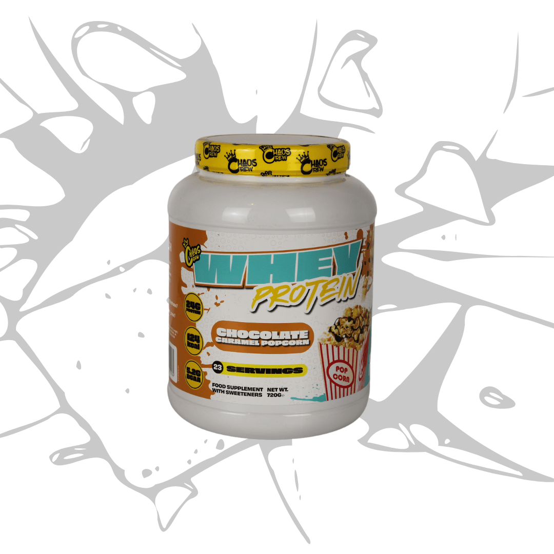chaos crew whey protein chocolate caramel popcorn
