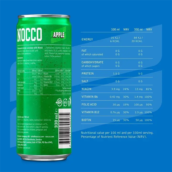 NOCCO BCAA+ Apple 12 x 330ml - Image 2